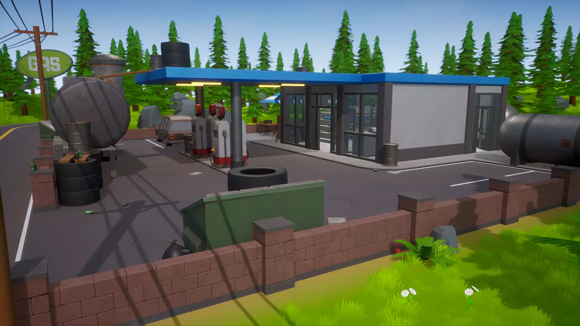 Stylized Low Poly FPS Map 2 - Gas Station Low-poly 3D model_0