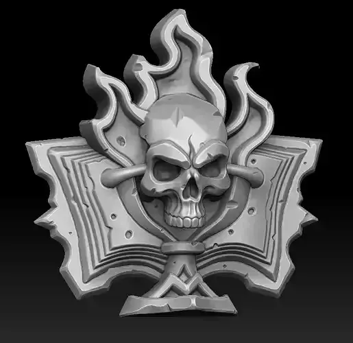 Skull book 3d print keychain bas-relief