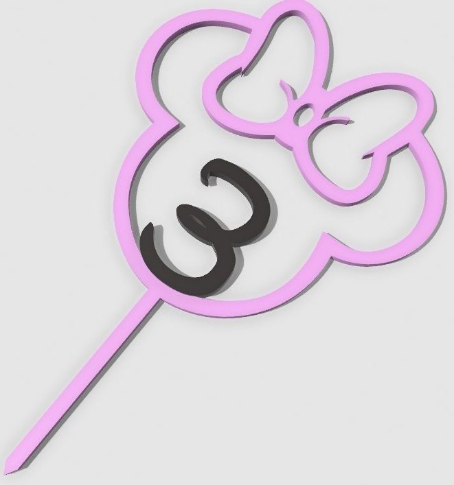 Minnie mouse Cake Toppers  manual color swap 1-6 years 3D print model_3