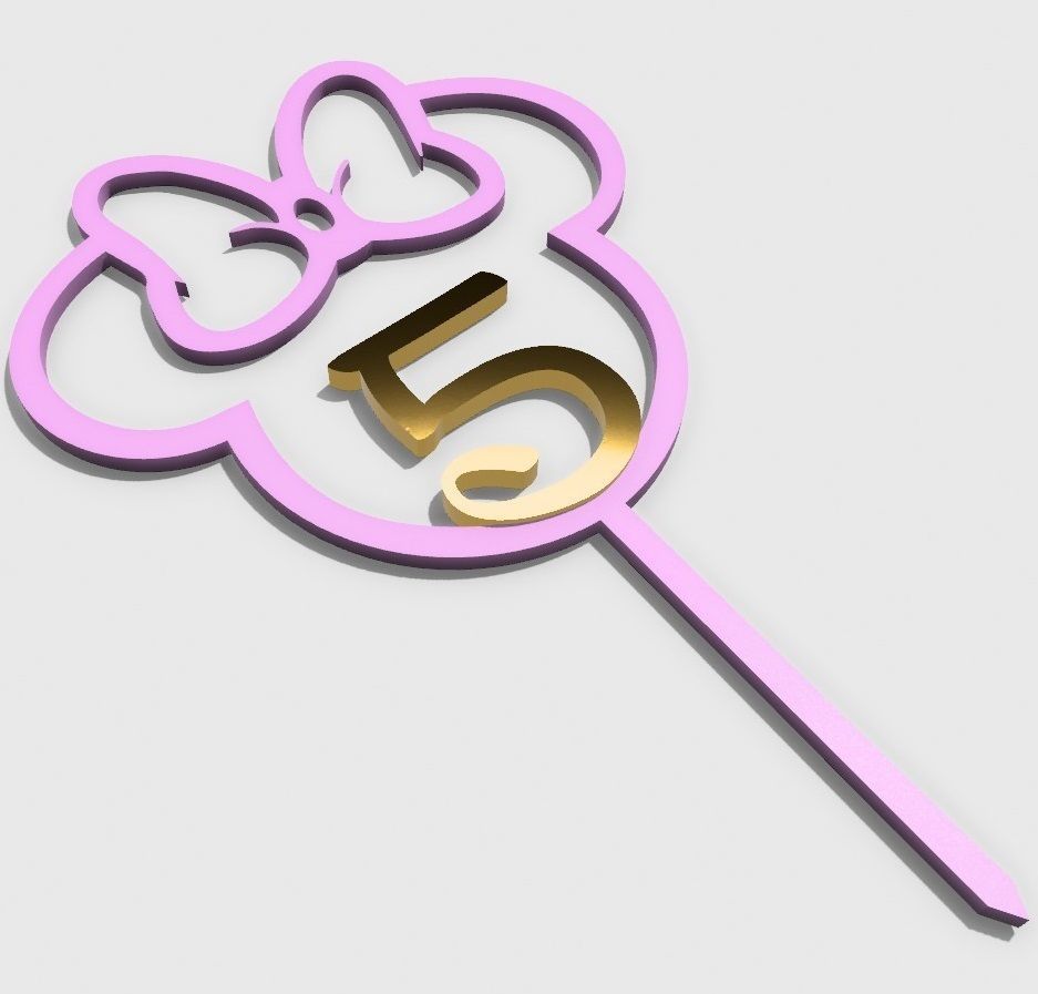 Minnie mouse Cake Toppers  manual color swap 1-6 years 3D print model_5