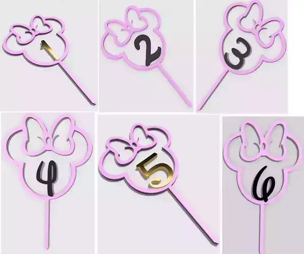 Minnie mouse Cake Toppers  manual color swap 1-6 years 3D print model