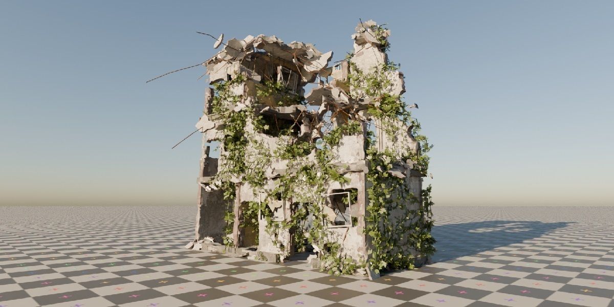 Procedural Destroyed building blender geometry nodes 3D model_8