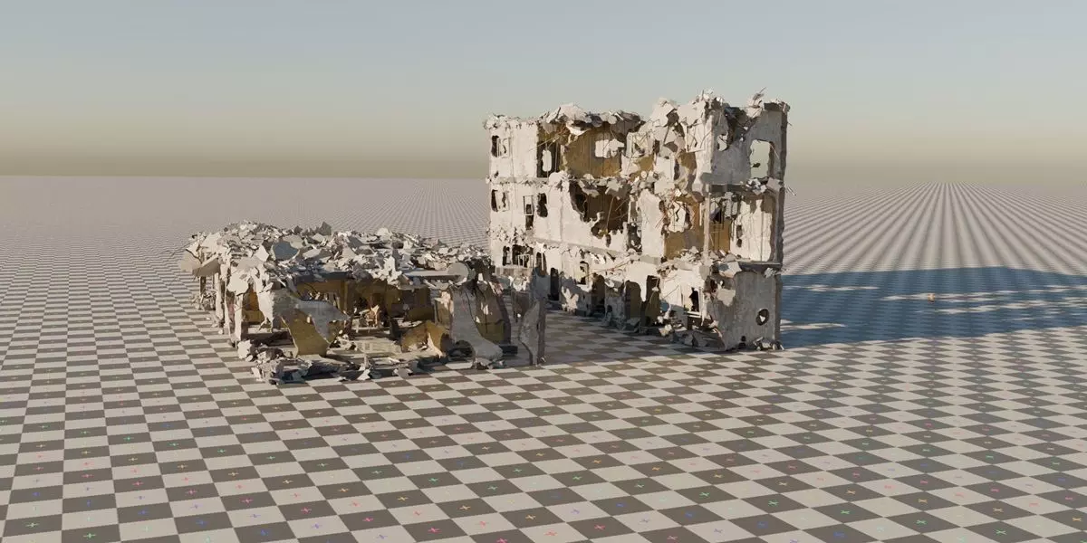 Procedural Destroyed building blender geometry nodes 3D model_0