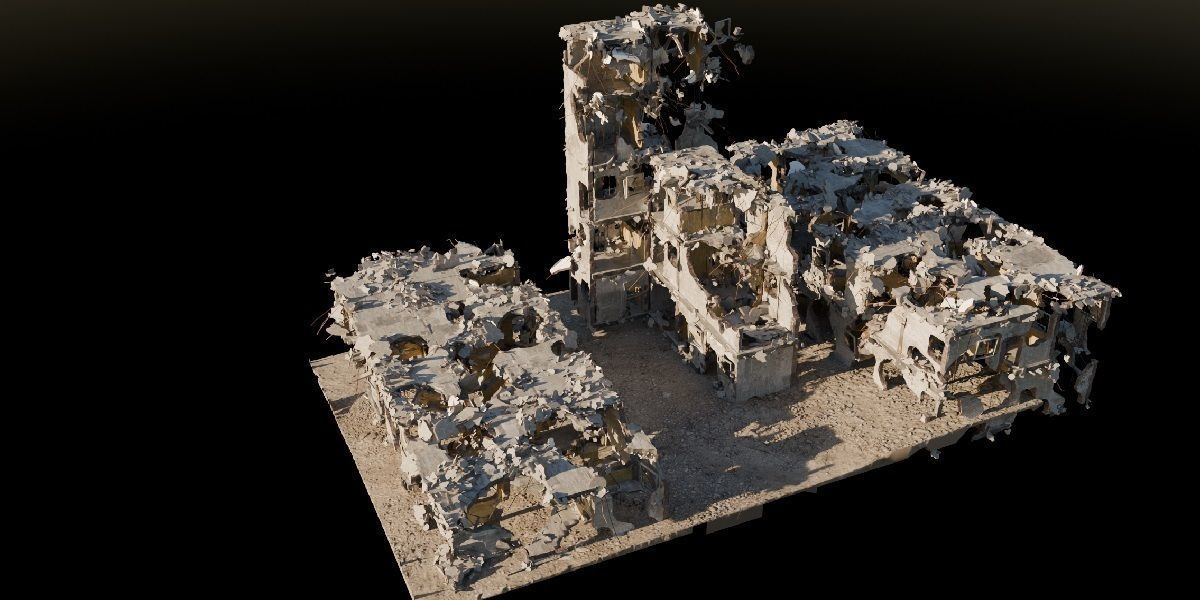 Procedural Destroyed building blender geometry nodes 3D model_1