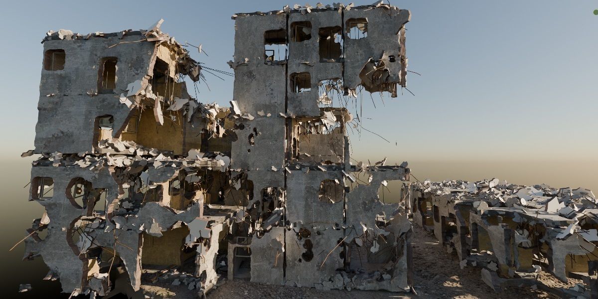 Procedural Destroyed building blender geometry nodes 3D model_7
