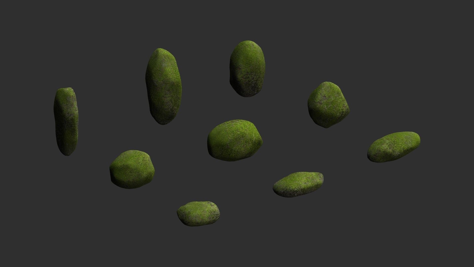 Assorted Boulders - Moss Low-poly 3D model_8