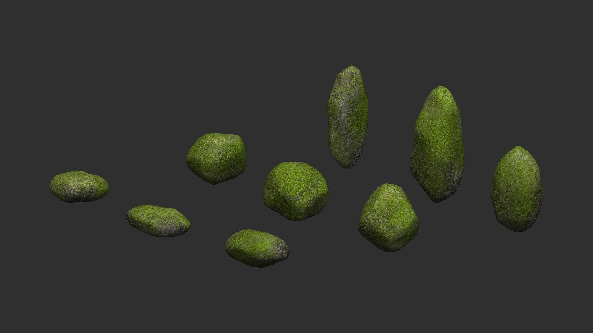 Assorted Boulders - Moss Low-poly 3D model_7