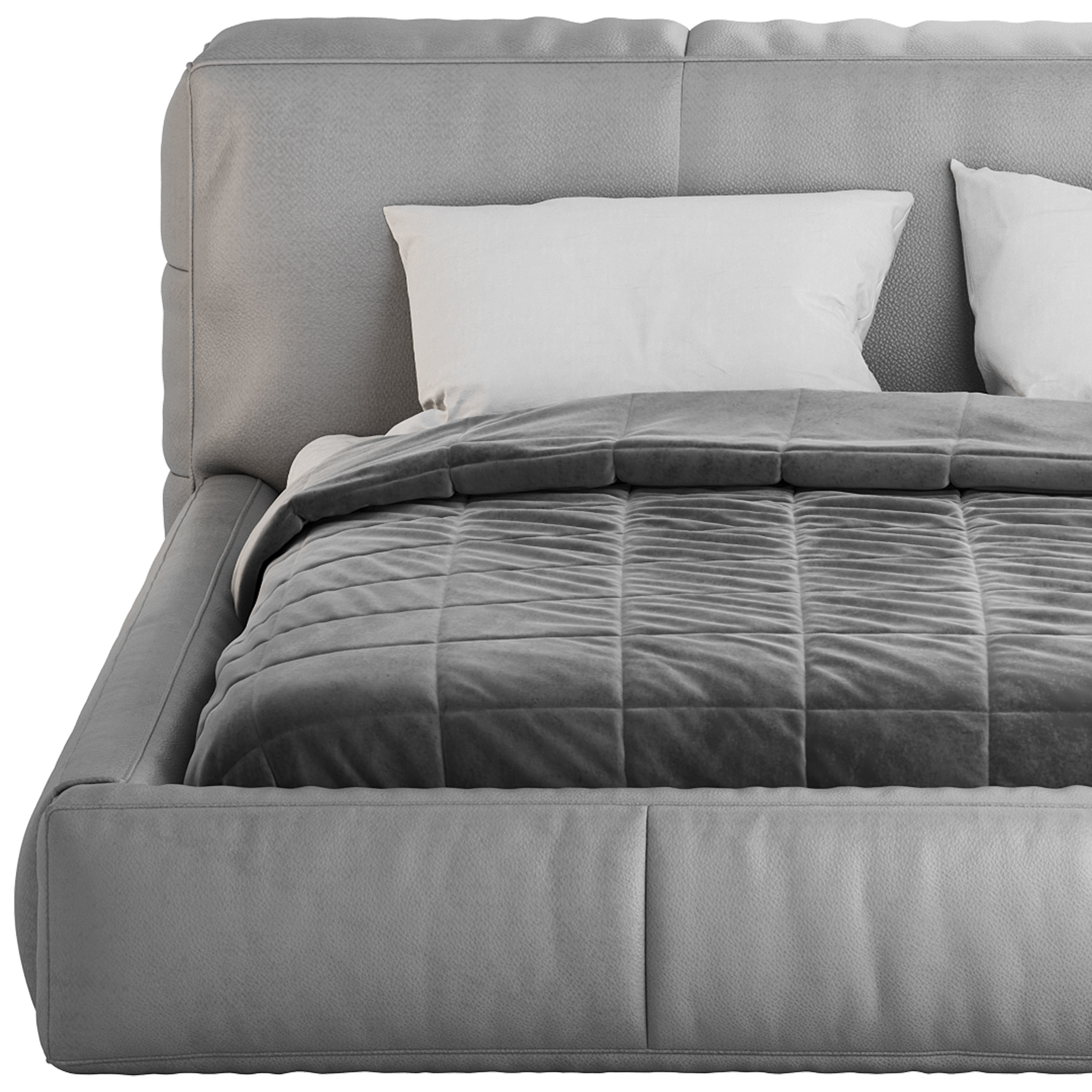 Icnoyotl suede fabric rectangular headboard modern bed I 3D model_14