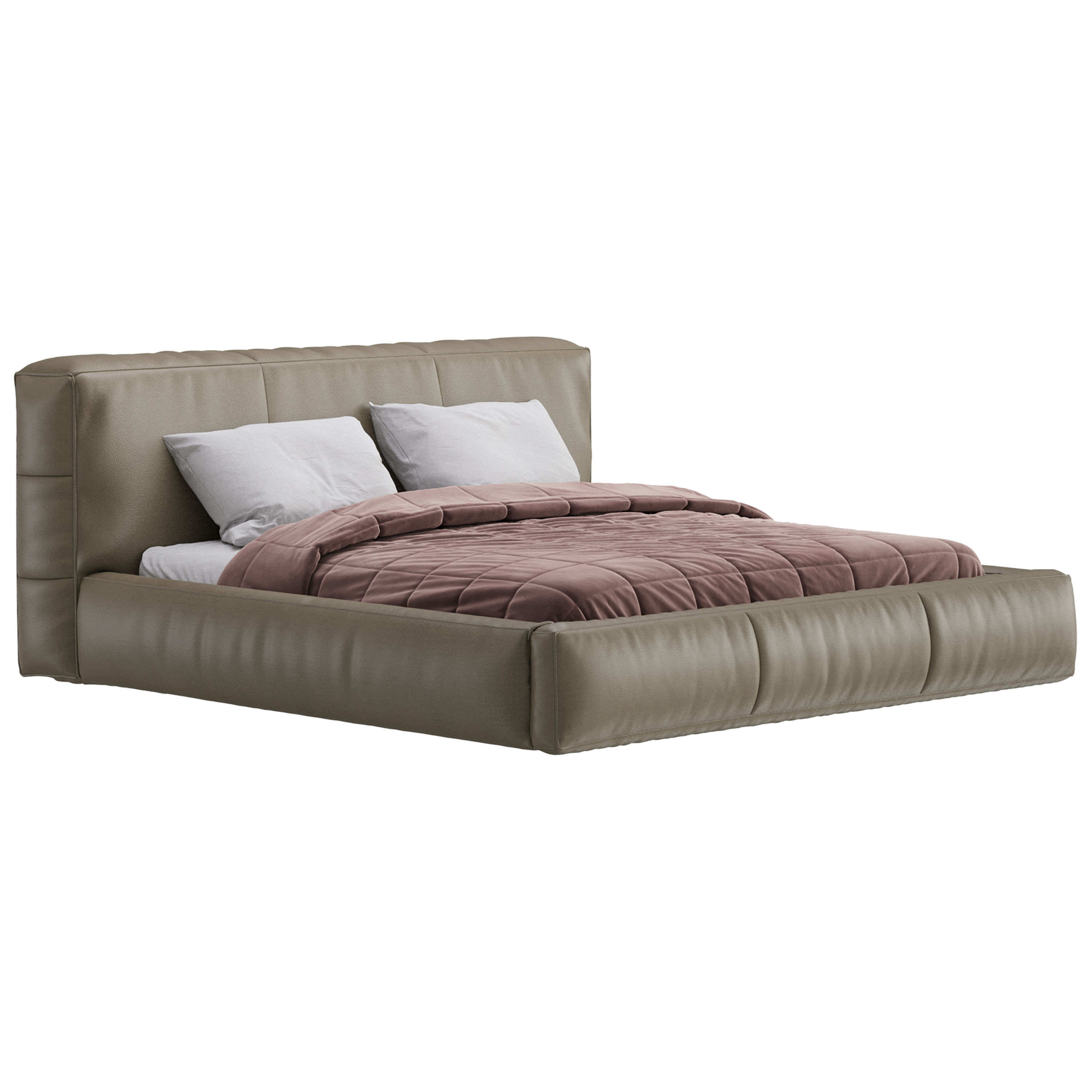 Icnoyotl suede fabric rectangular headboard modern bed I 3D model_1