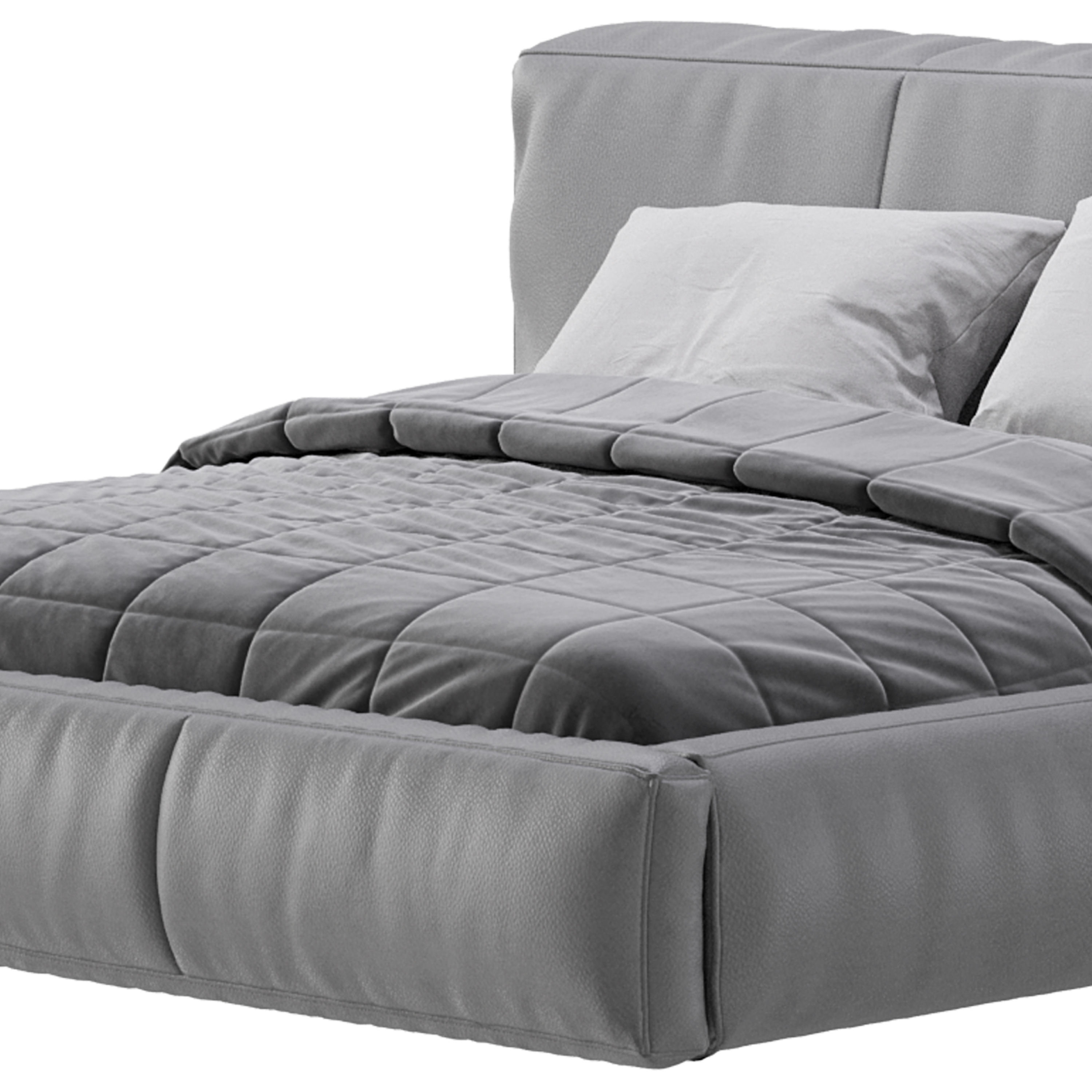 Icnoyotl suede fabric rectangular headboard modern bed I 3D model_10