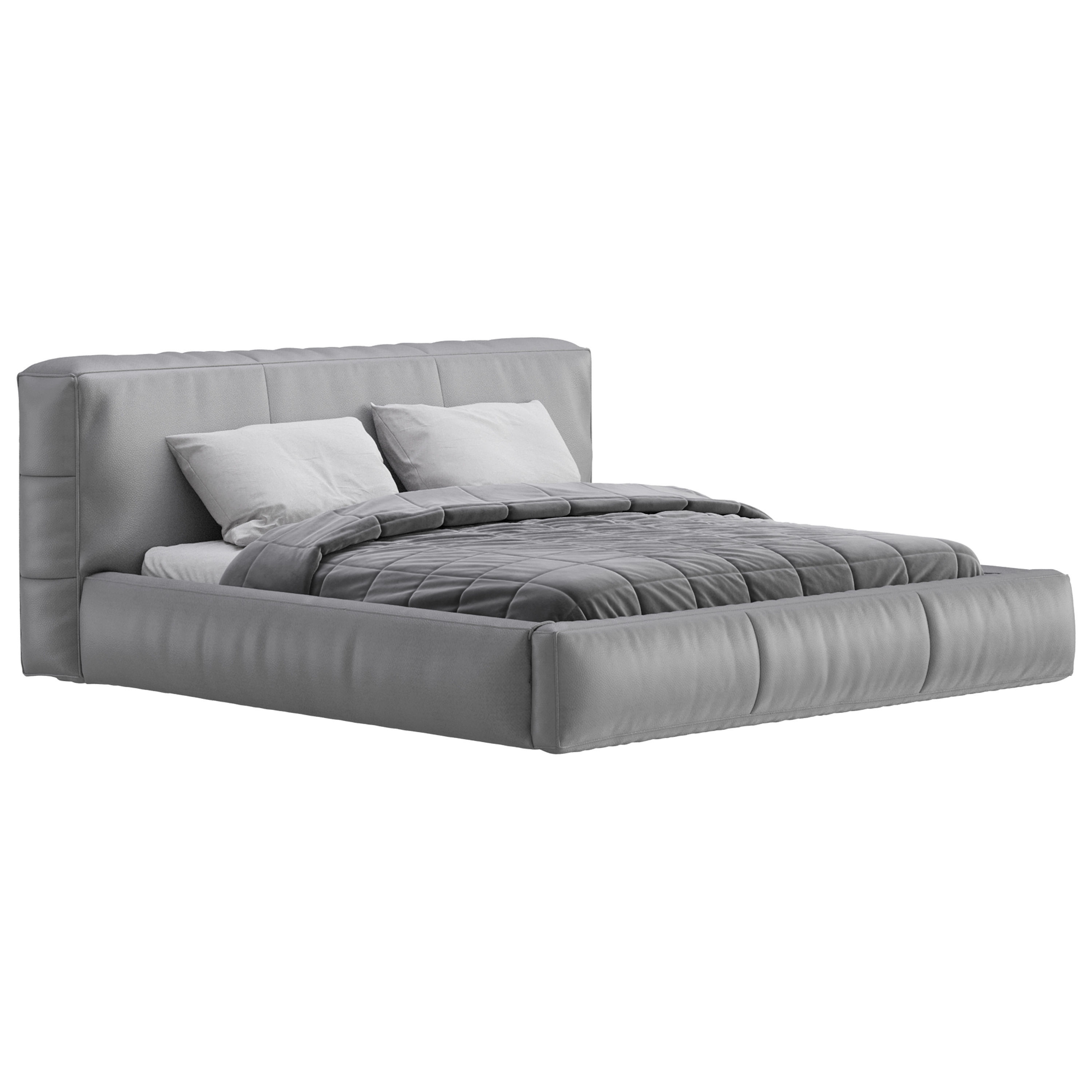 Icnoyotl suede fabric rectangular headboard modern bed I 3D model_2