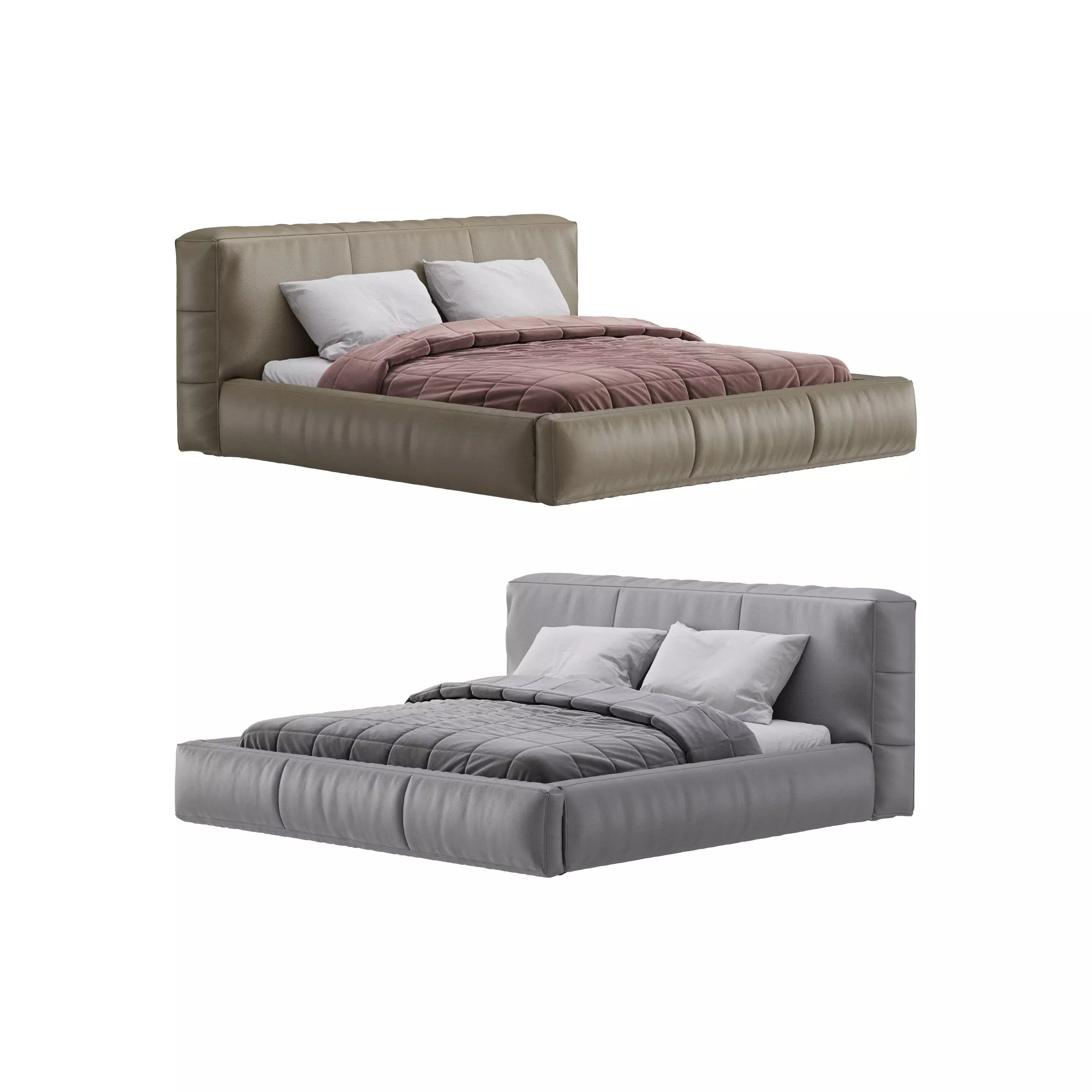 Icnoyotl suede fabric rectangular headboard modern bed I 3D model_0