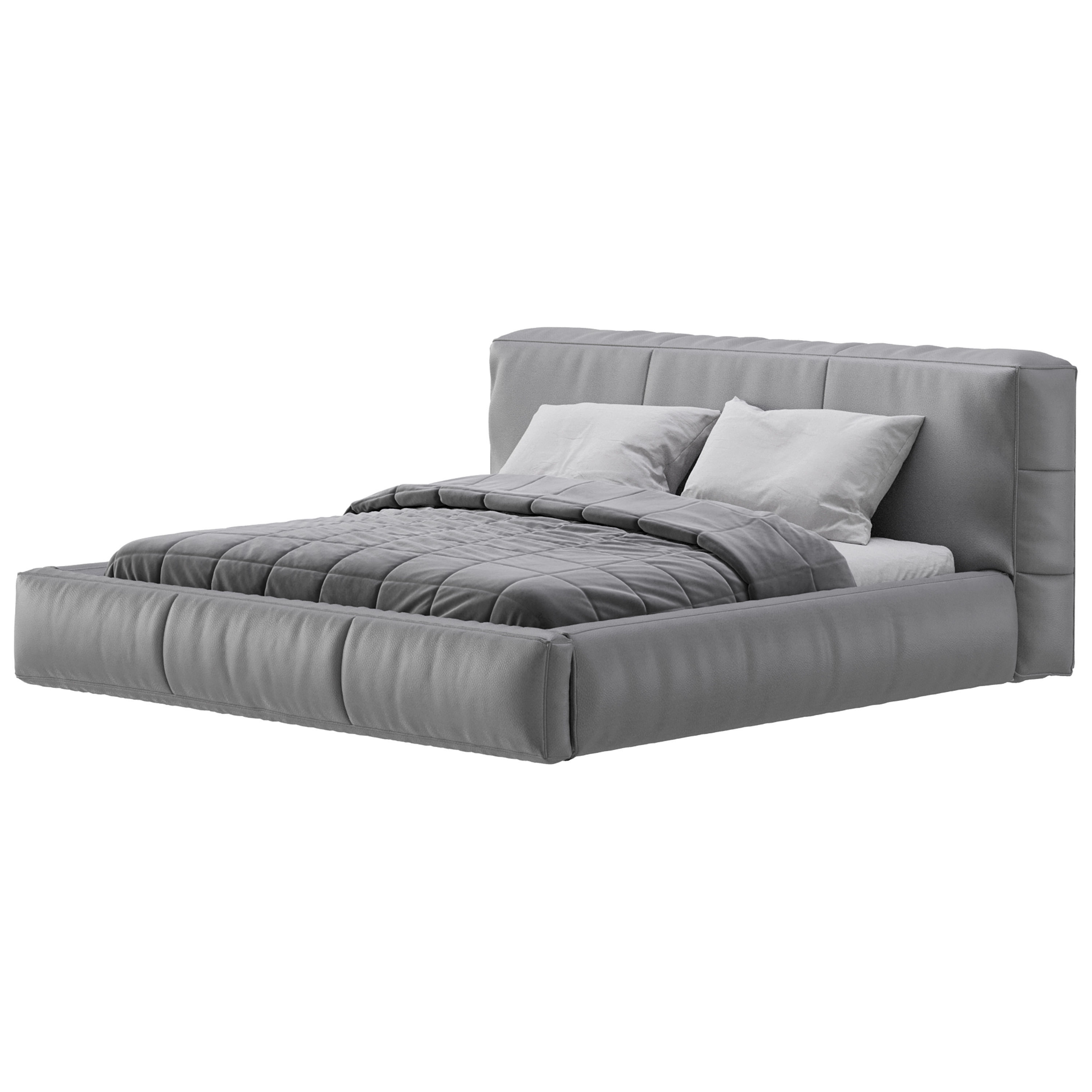 Icnoyotl suede fabric rectangular headboard modern bed I 3D model_4