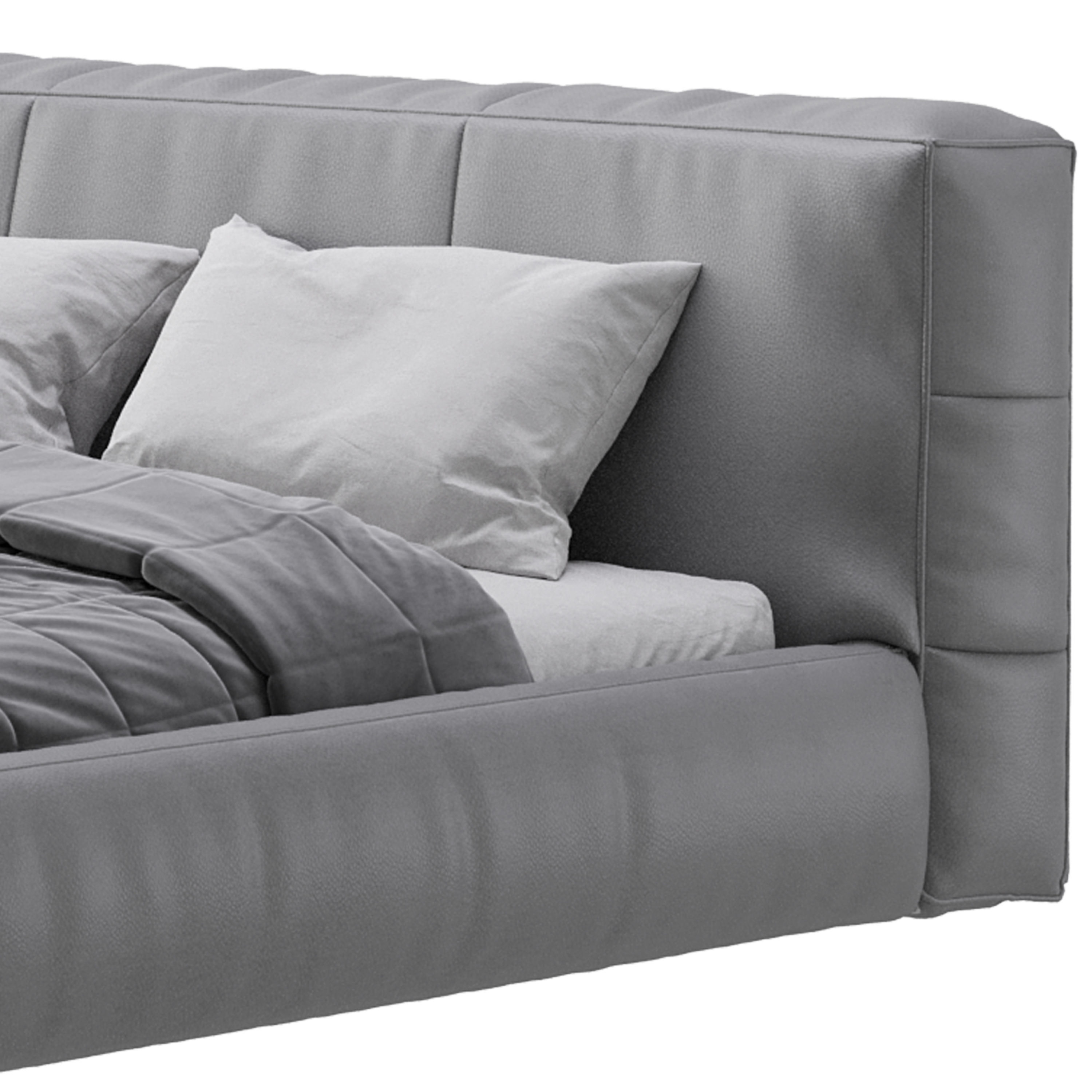 Icnoyotl suede fabric rectangular headboard modern bed I 3D model_11