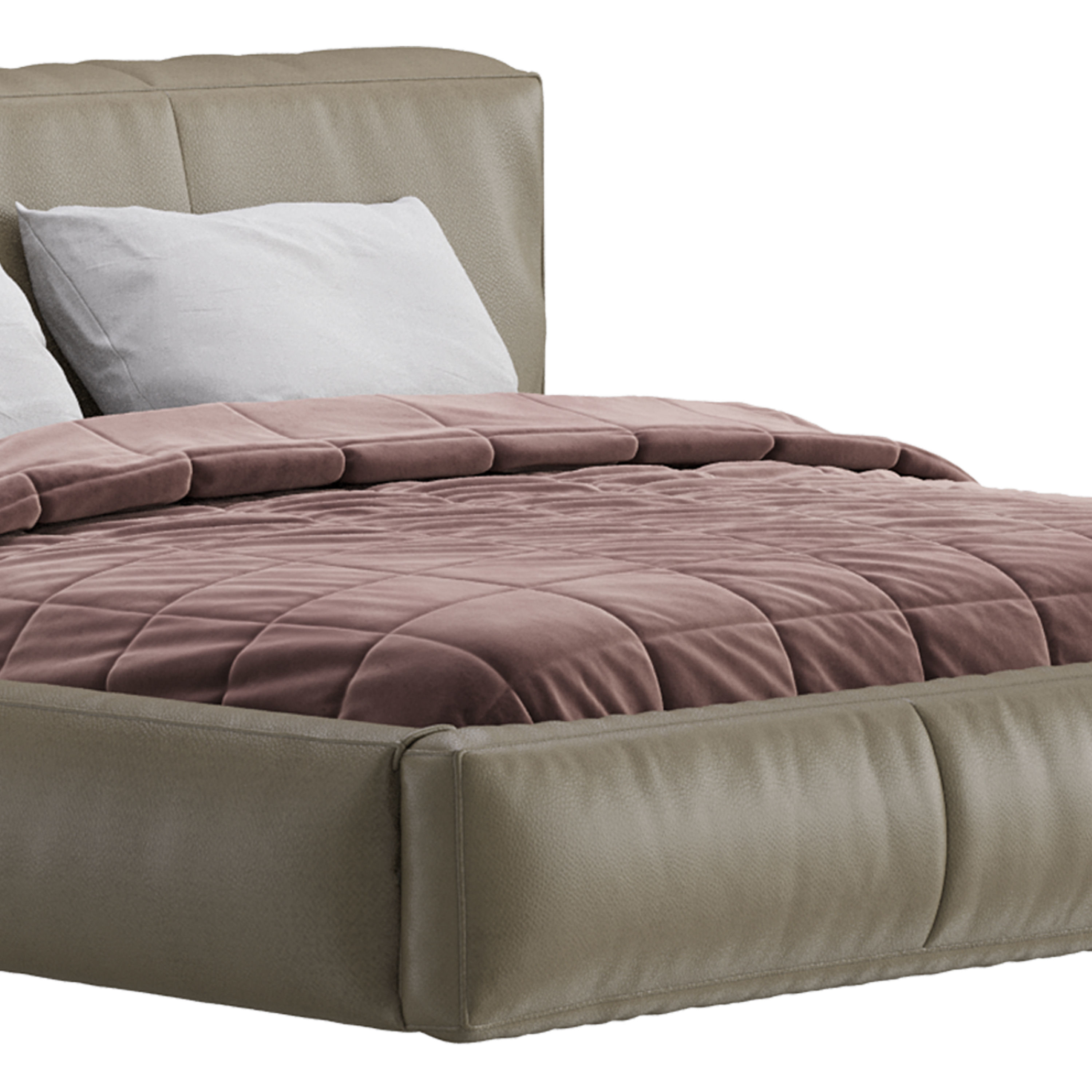 Icnoyotl suede fabric rectangular headboard modern bed I 3D model_9