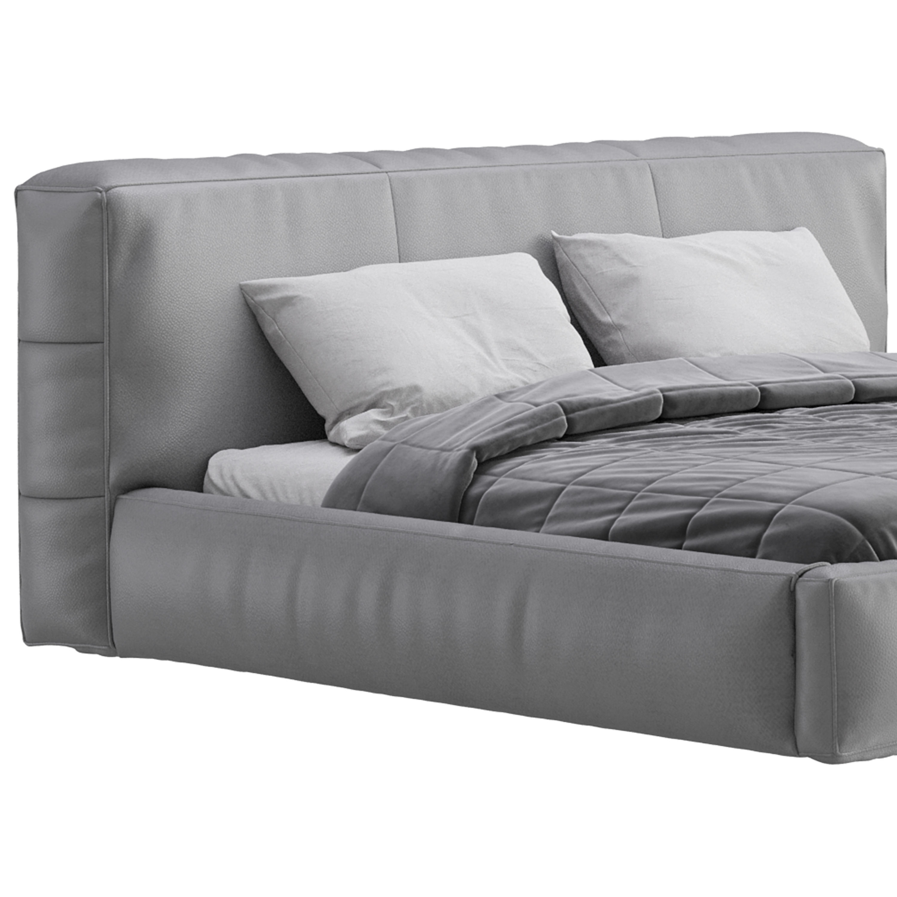 Icnoyotl suede fabric rectangular headboard modern bed I 3D model_6