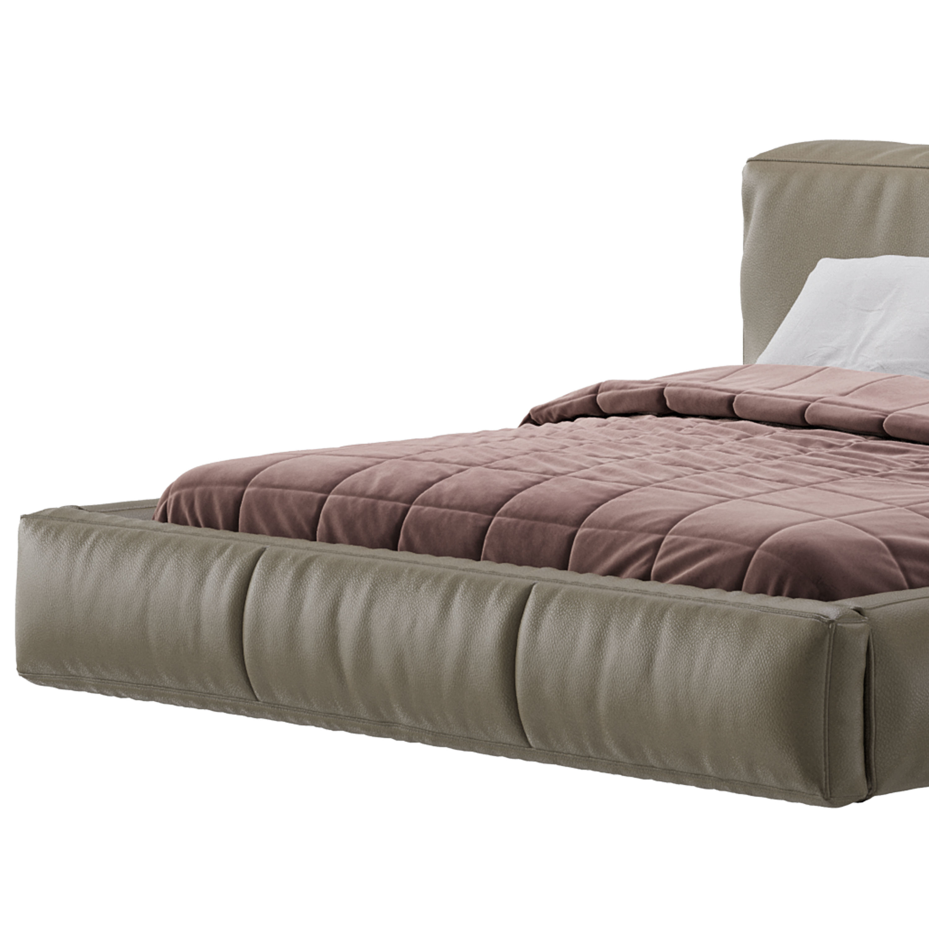 Icnoyotl suede fabric rectangular headboard modern bed I 3D model_5