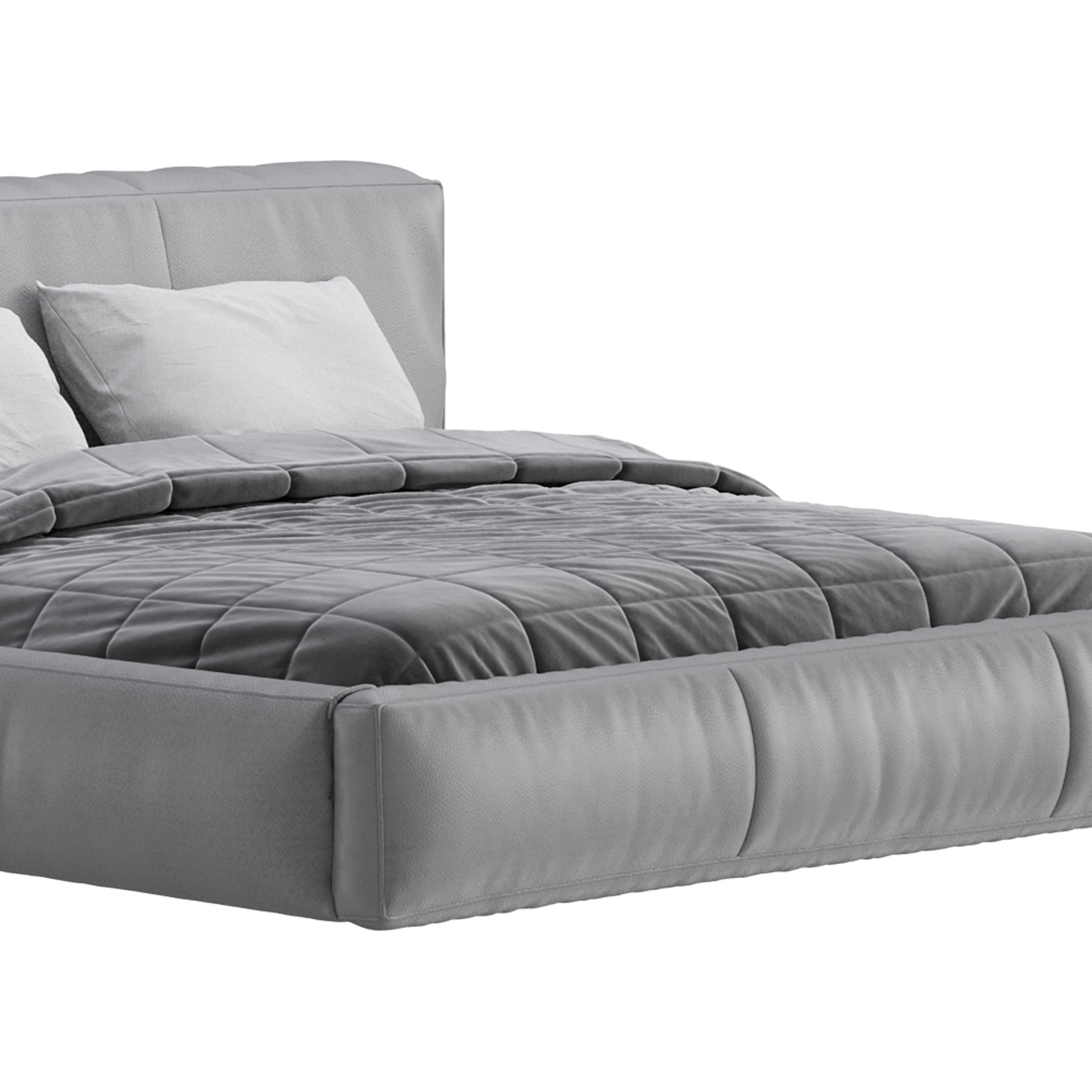 Icnoyotl suede fabric rectangular headboard modern bed I 3D model_3