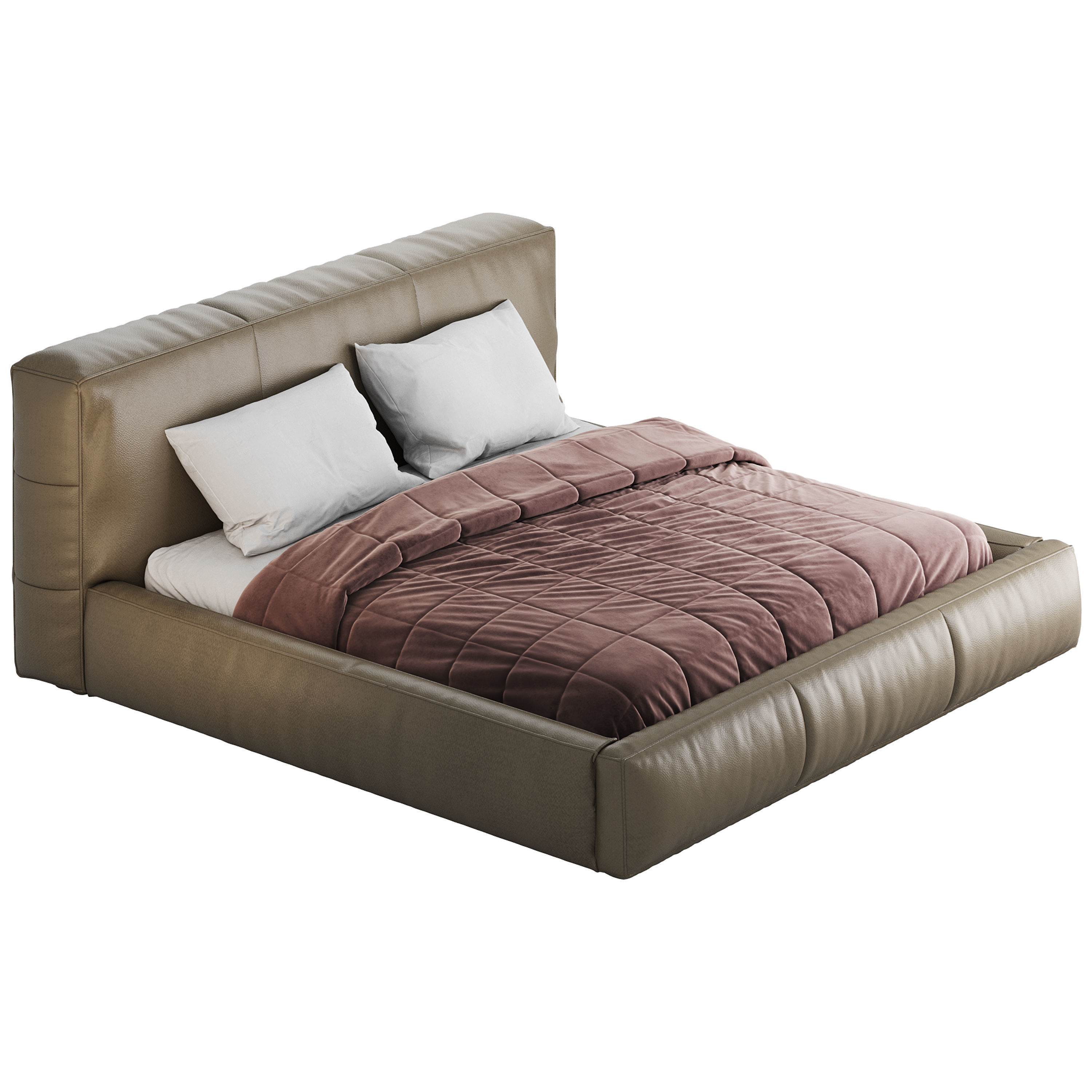 Icnoyotl suede fabric rectangular headboard modern bed I 3D model_12