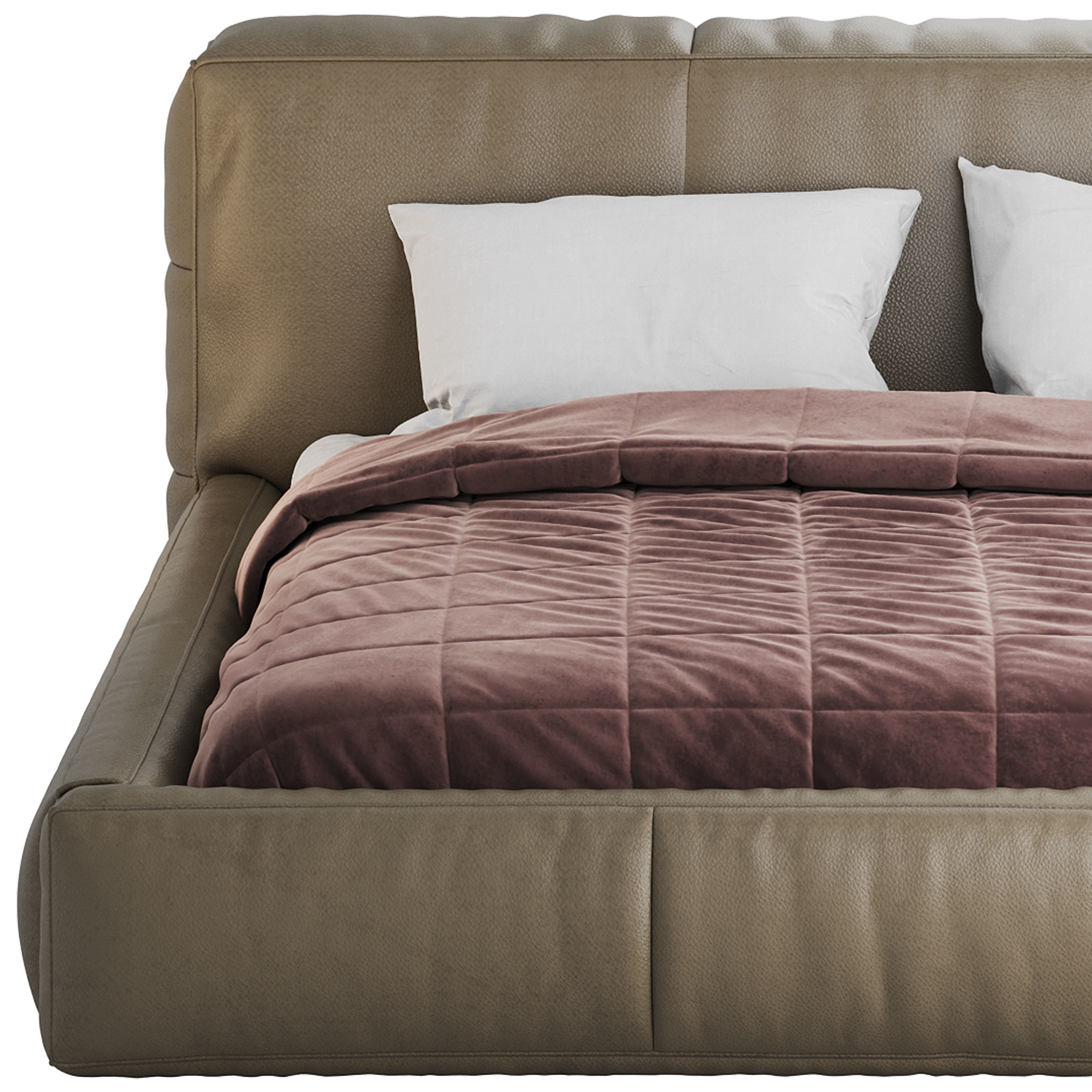 Icnoyotl suede fabric rectangular headboard modern bed I 3D model_17