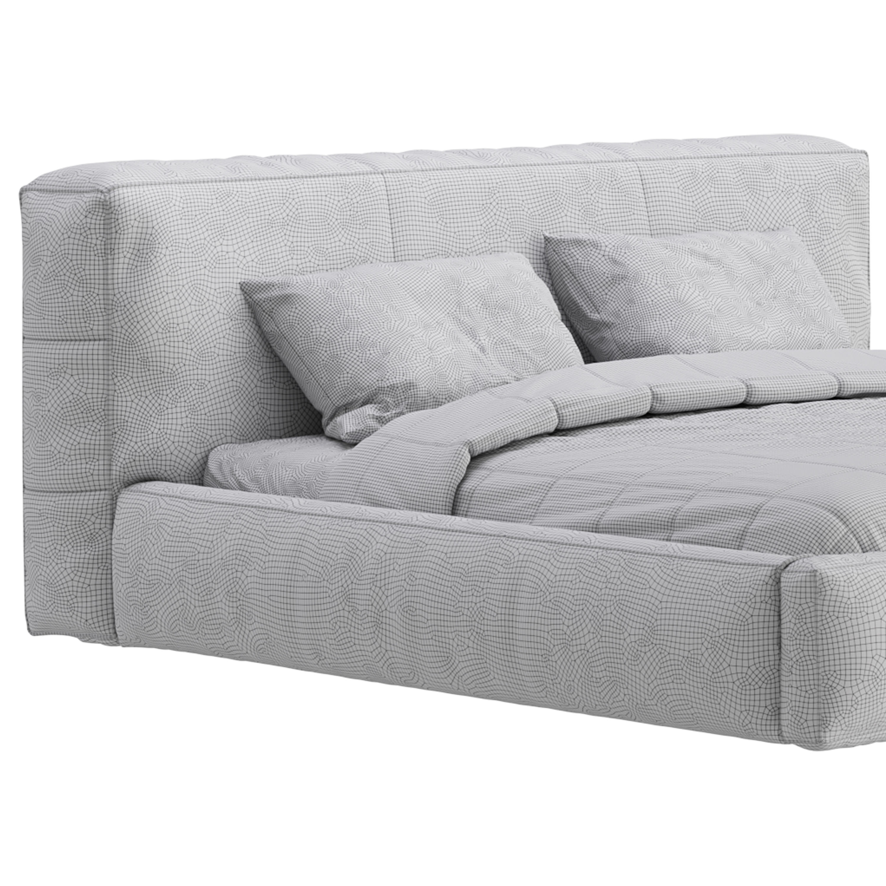 Icnoyotl suede fabric rectangular headboard modern bed I 3D model_21