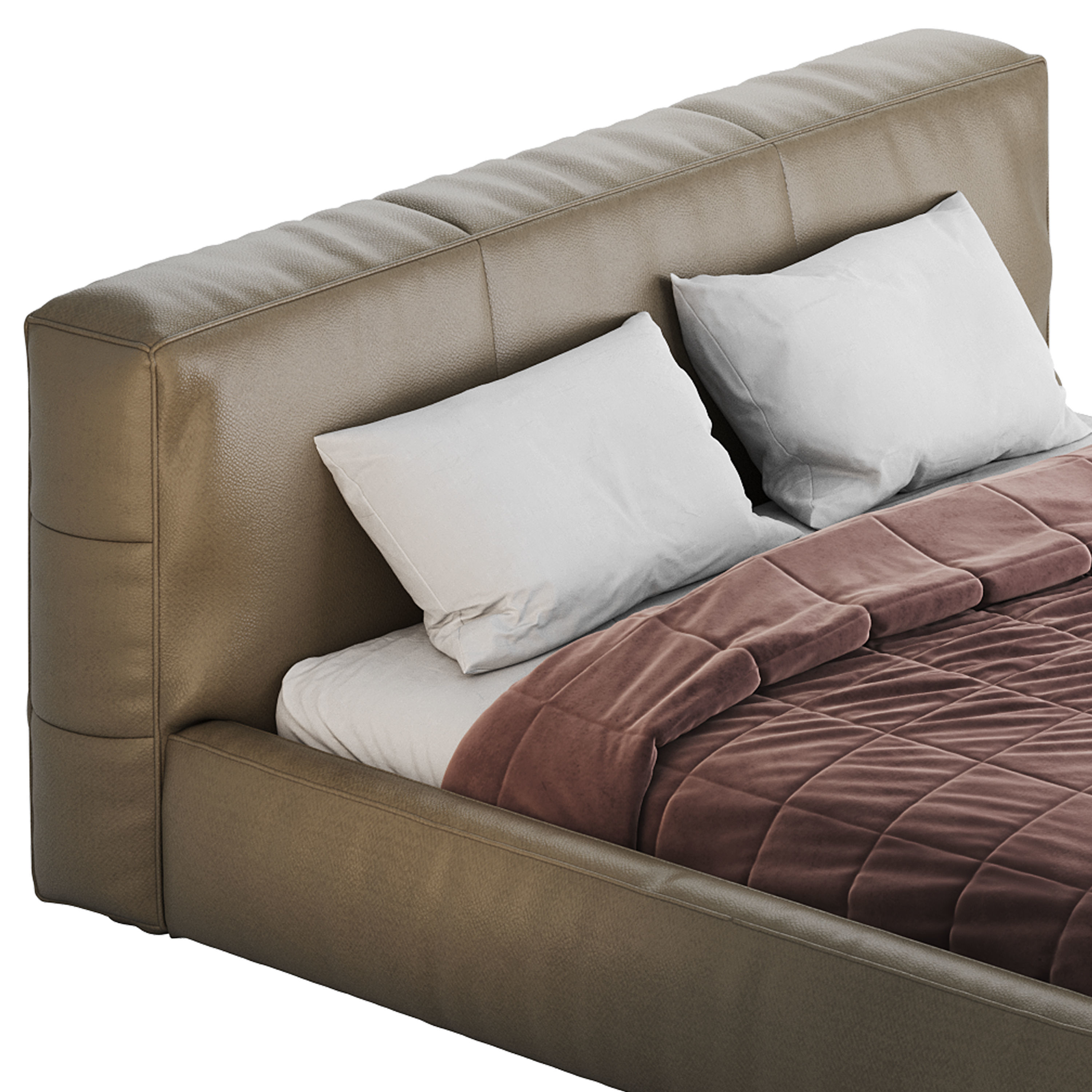 Icnoyotl suede fabric rectangular headboard modern bed I 3D model_19