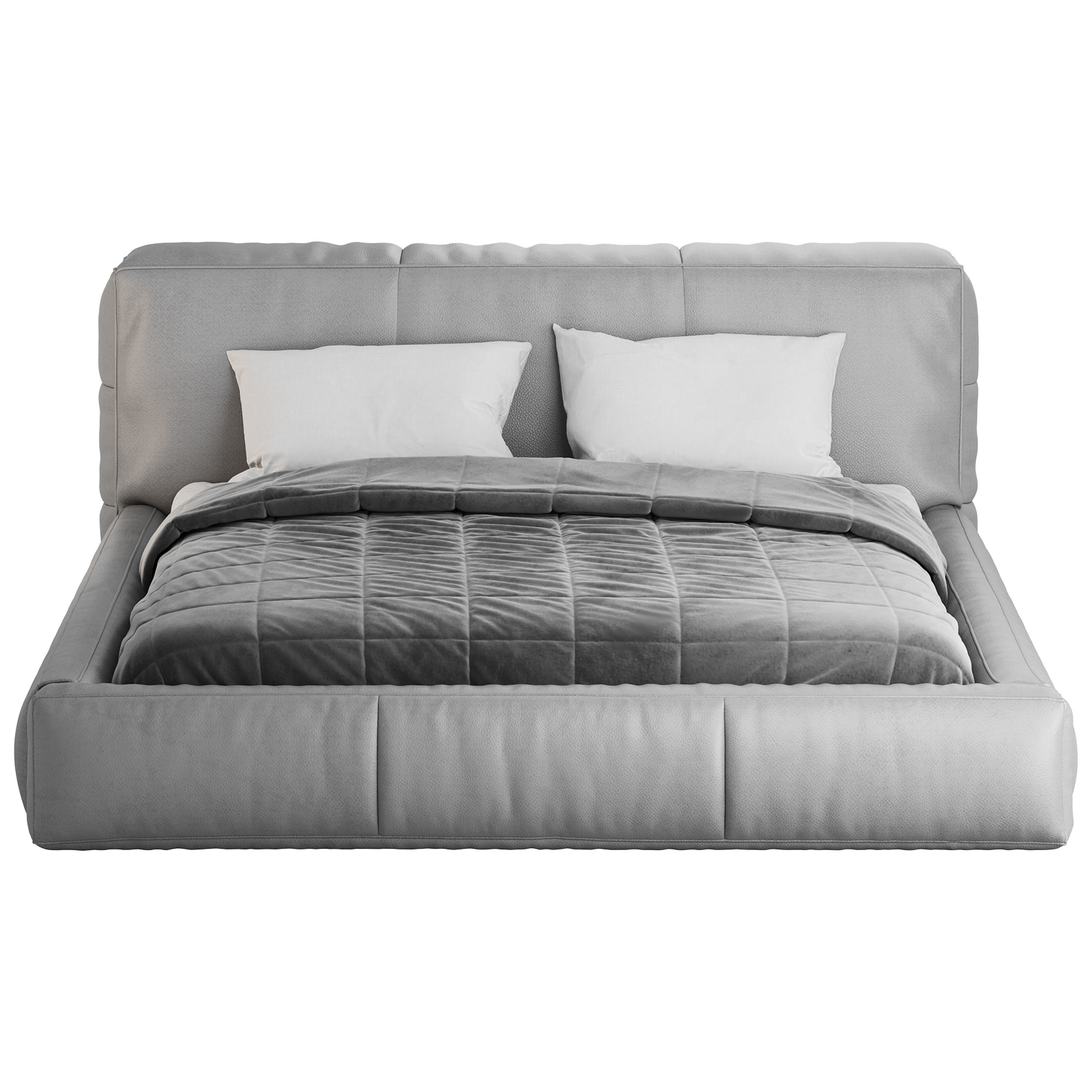 Icnoyotl suede fabric rectangular headboard modern bed I 3D model_13