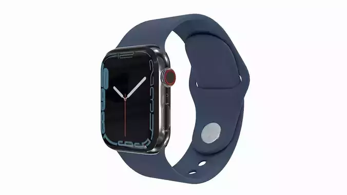 Apple Watch 7- Silver Stainless Steel Case Abyss Blue Sport Band