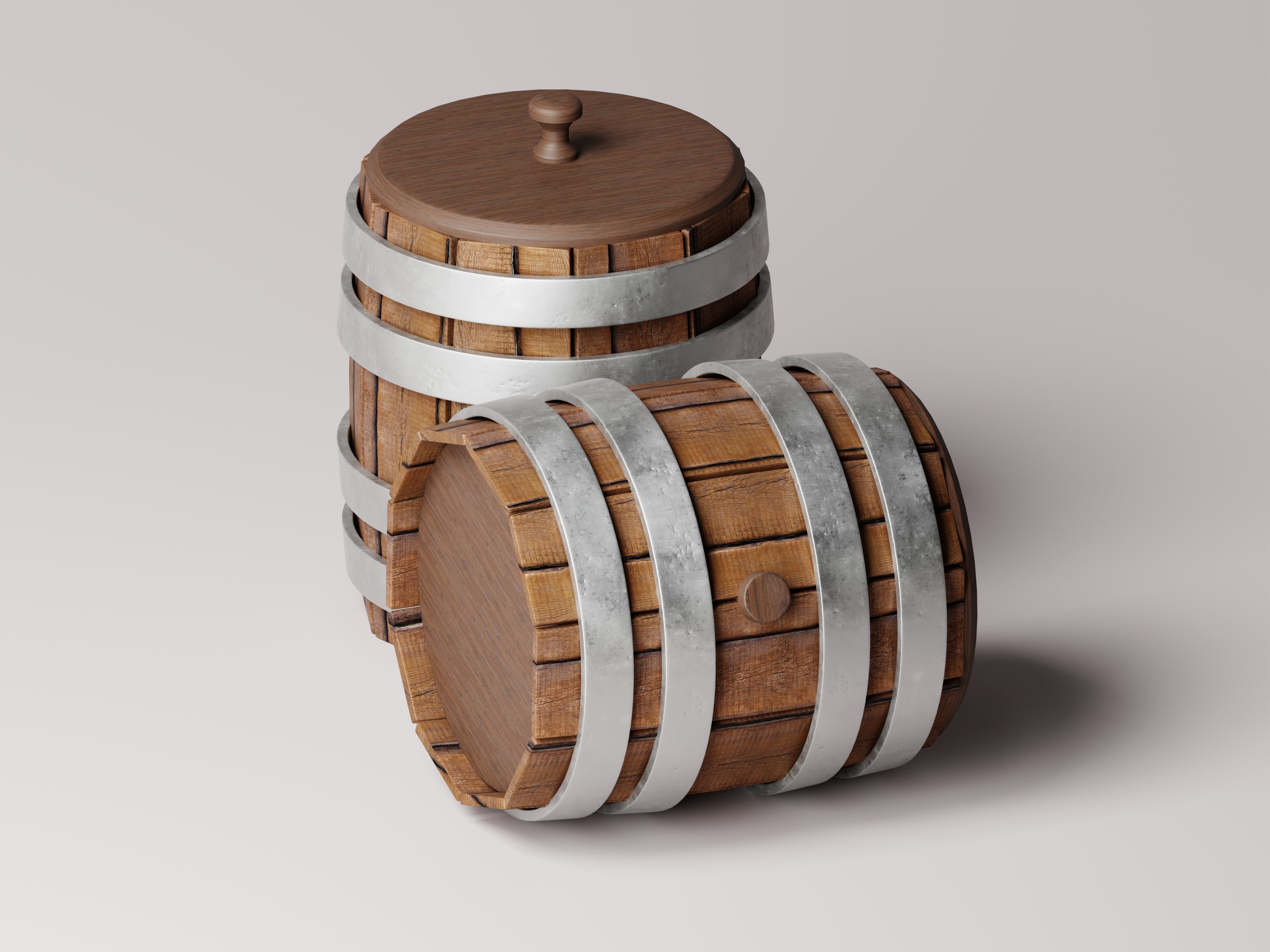 Wooden Barrel 3D Model Low-poly 3D model_6