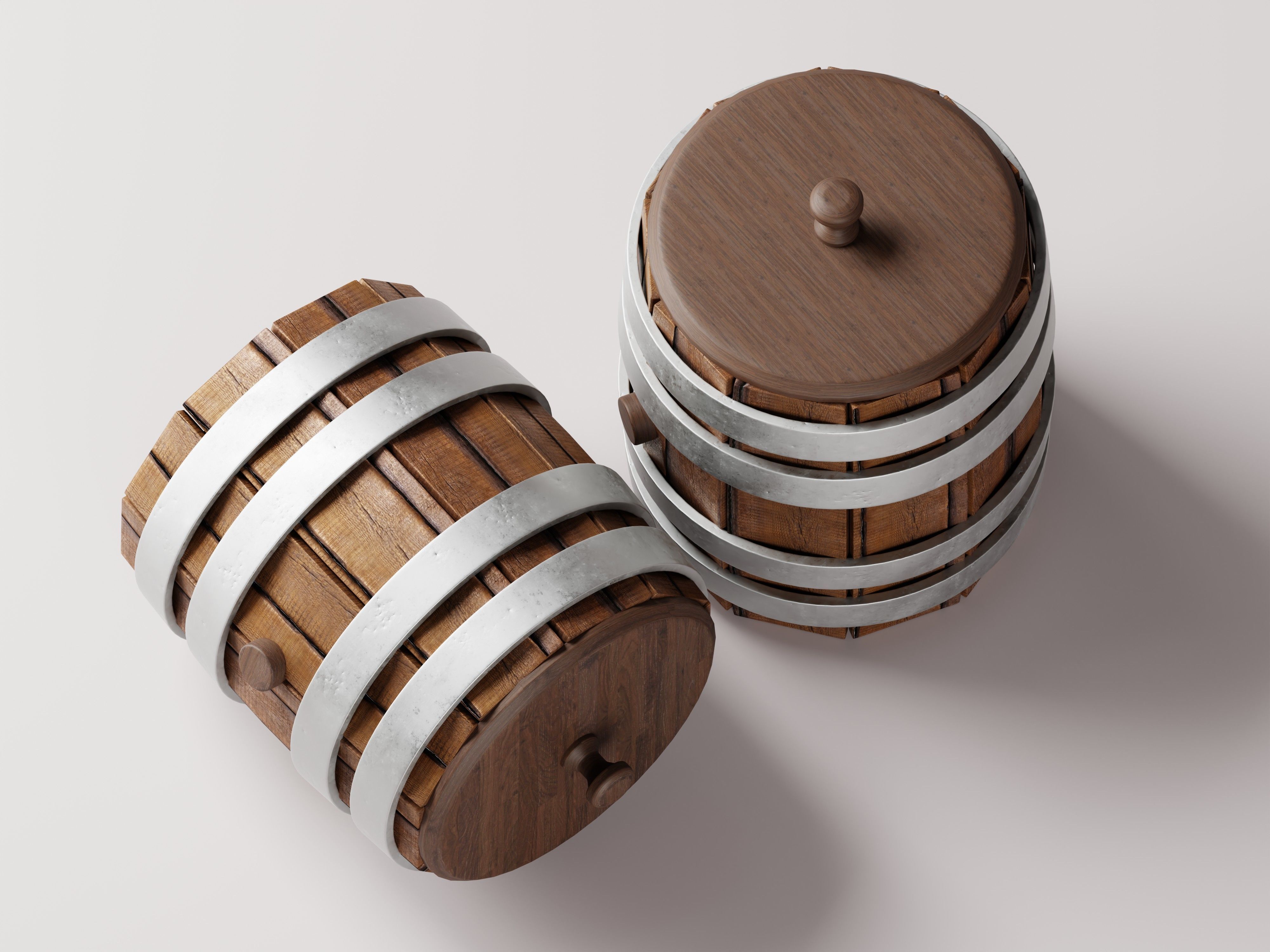 Wooden Barrel 3D Model Low-poly 3D model_9