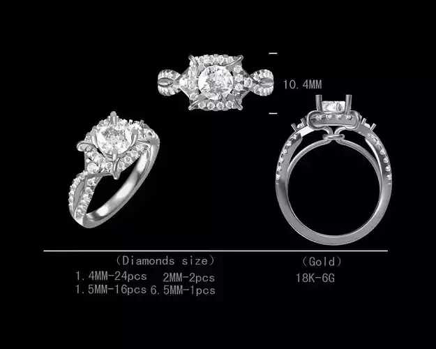 Fancy engagement diamond ring for women 3D model