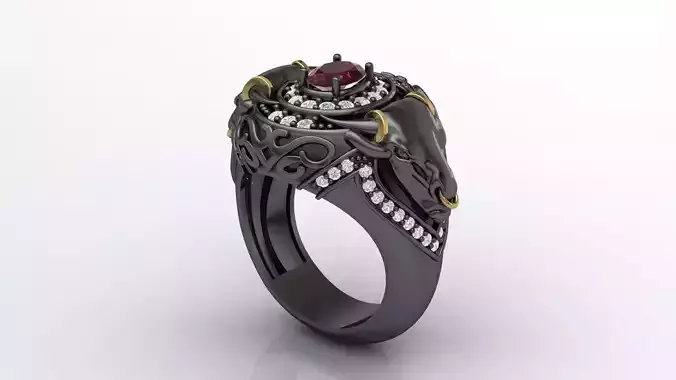 Buffalo Ring Bull Ring With Stone Gents Ring Gents Rings 