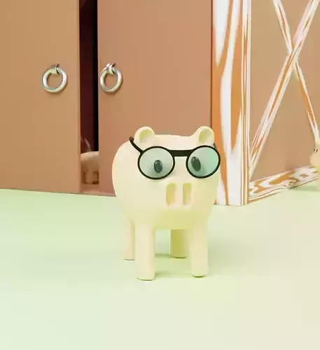 3D Pig With House And Two Pigs