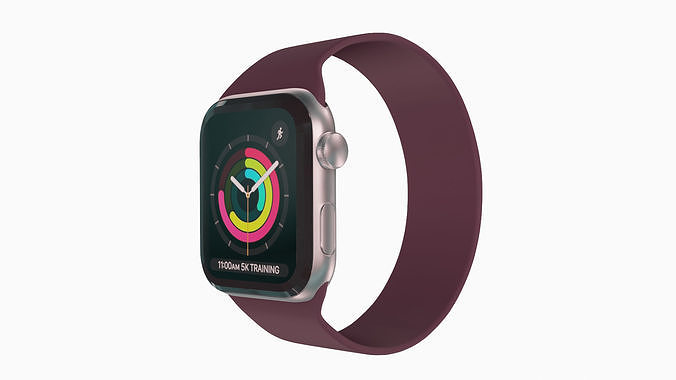 Apple Watc 3 - Silver Aluminium Case with Dark Cherry Solo Loop Low-poly 3D model