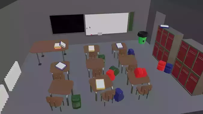 Low poly 3d model of a classroom Low-poly 3D model