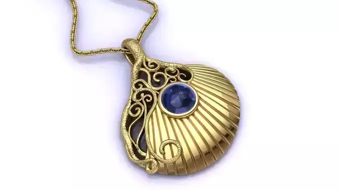 Seashell Octopus With Texture Pattern Pearl Pendant 3DM - STL