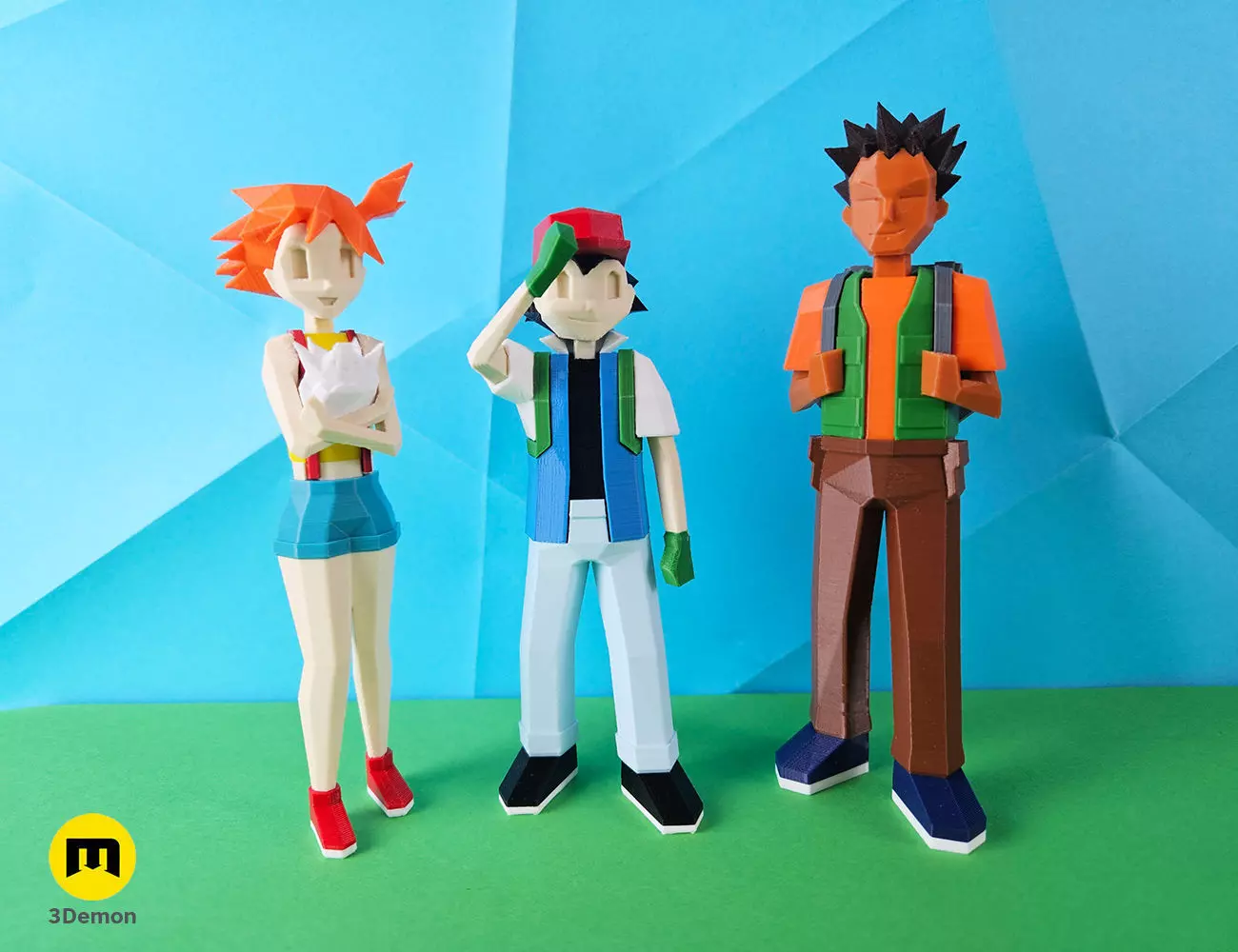Low Poly Ash Misty and Brock from Pokemon Free 3D print model