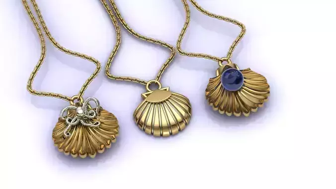 Seashell 3 Models Earring Pearl Pendant 3DM - STL 3D print model