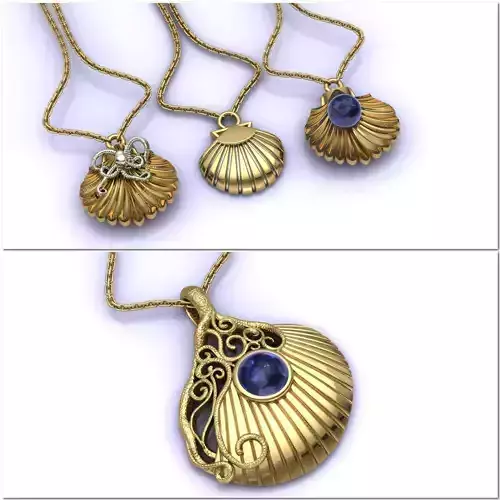 Seashell Octopus 4 Models With Texture Pearl Pendant 3DM - STL  