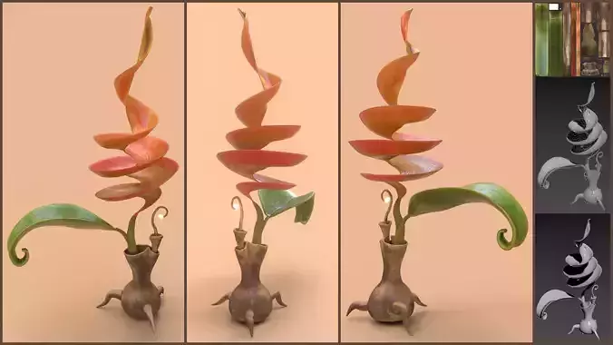 Stylized Spiral Flower Low-poly 3D model