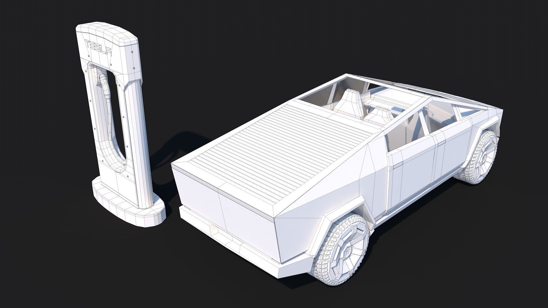 Tesla Cybertruck with Charging Station Module - Game Ready Low-poly 3D model_3