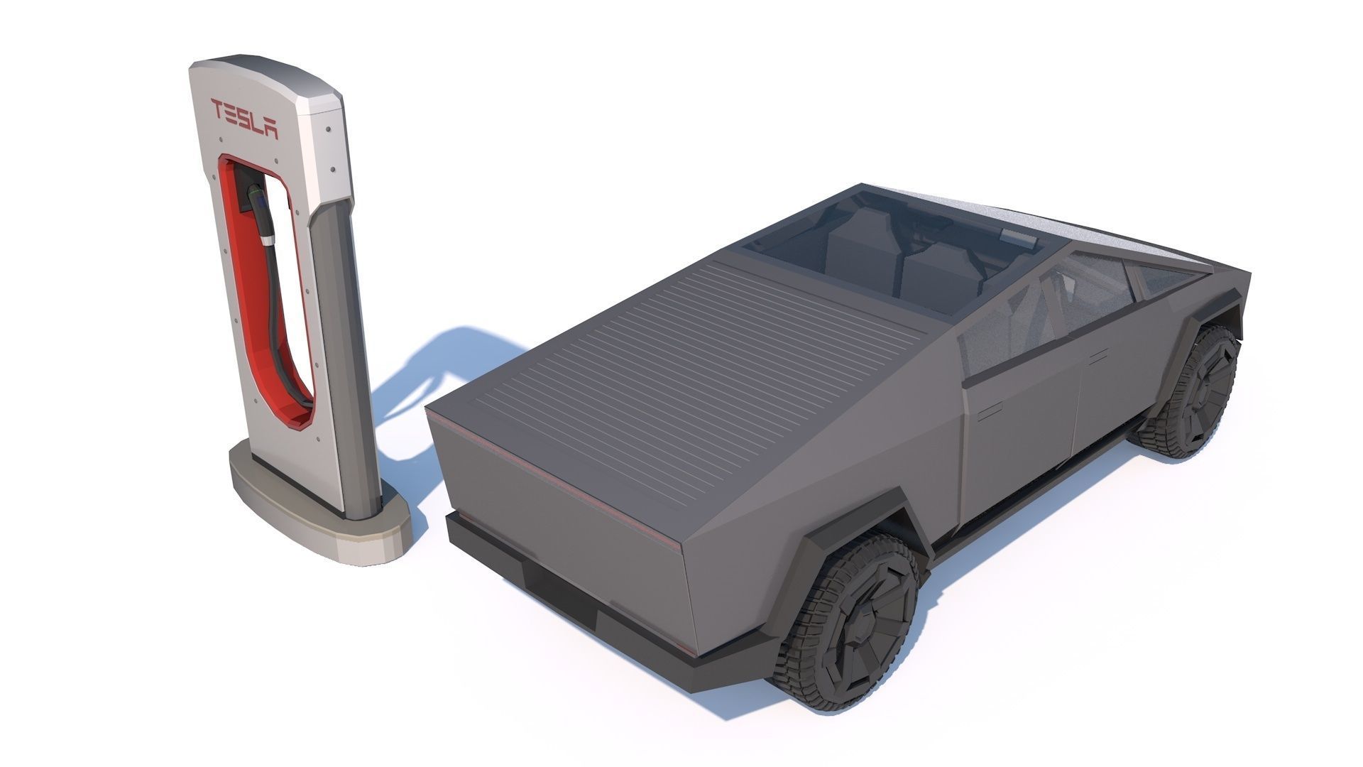 Tesla Cybertruck with Charging Station Module - Game Ready Low-poly 3D model_2