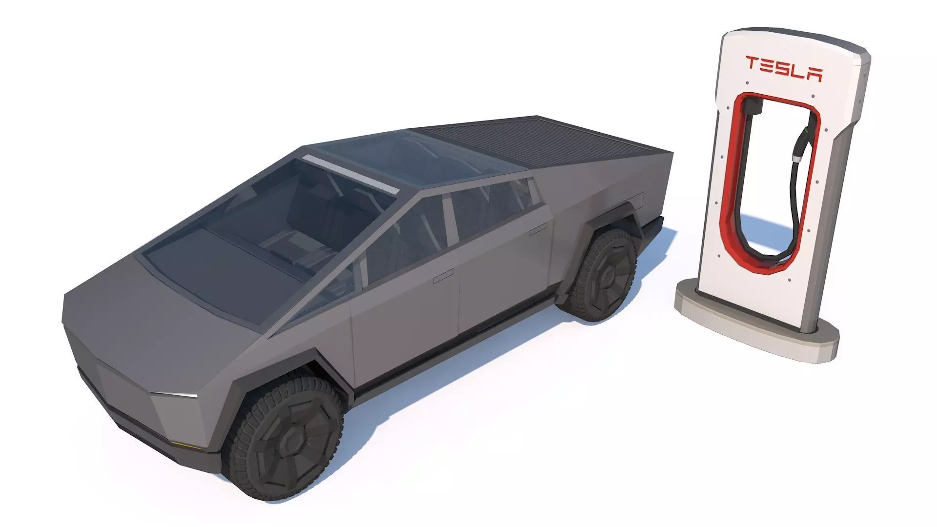 Tesla Cybertruck with Charging Station Module - Game Ready Low-poly 3D model_0