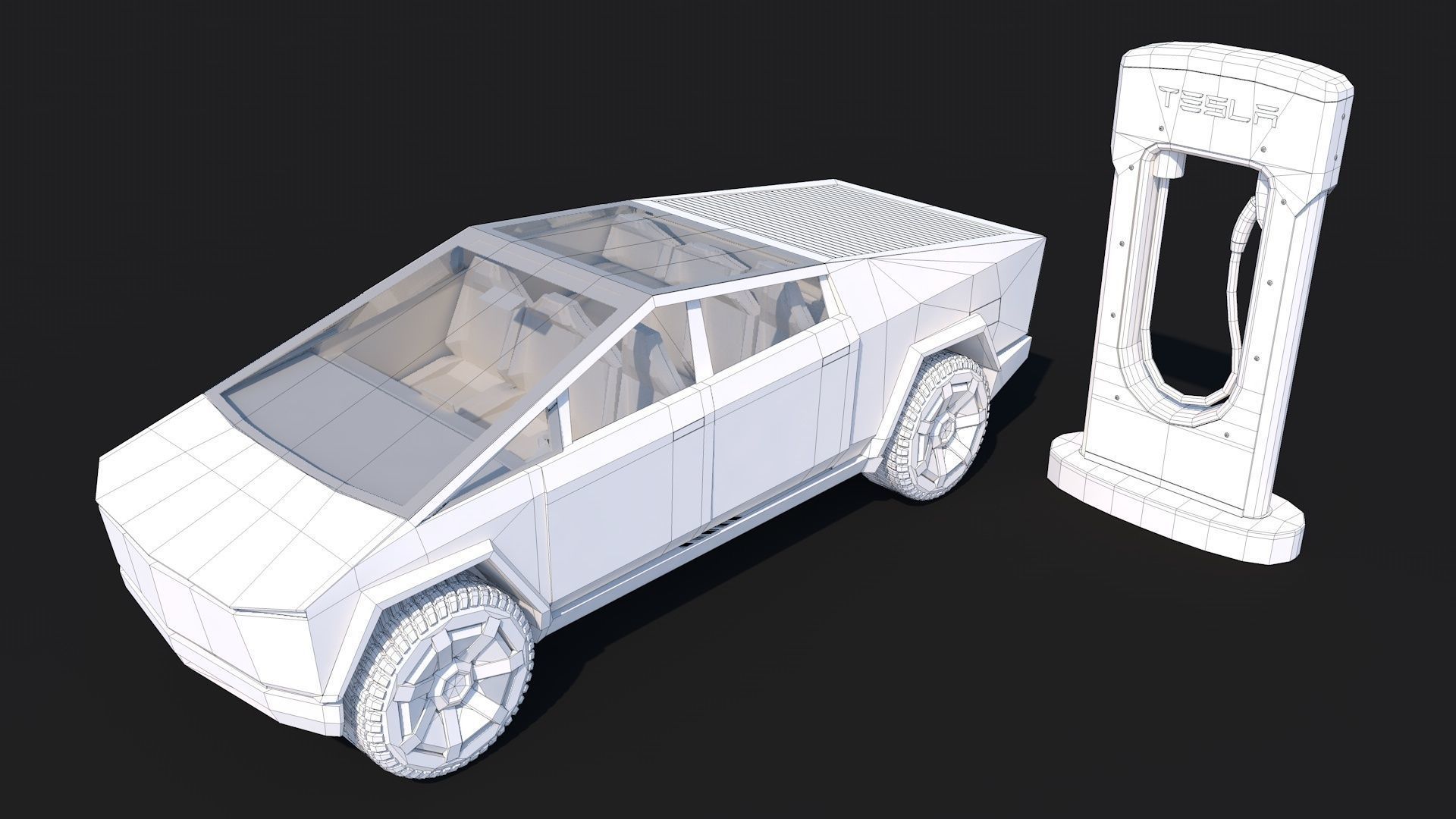 Tesla Cybertruck with Charging Station Module - Game Ready Low-poly 3D model_1