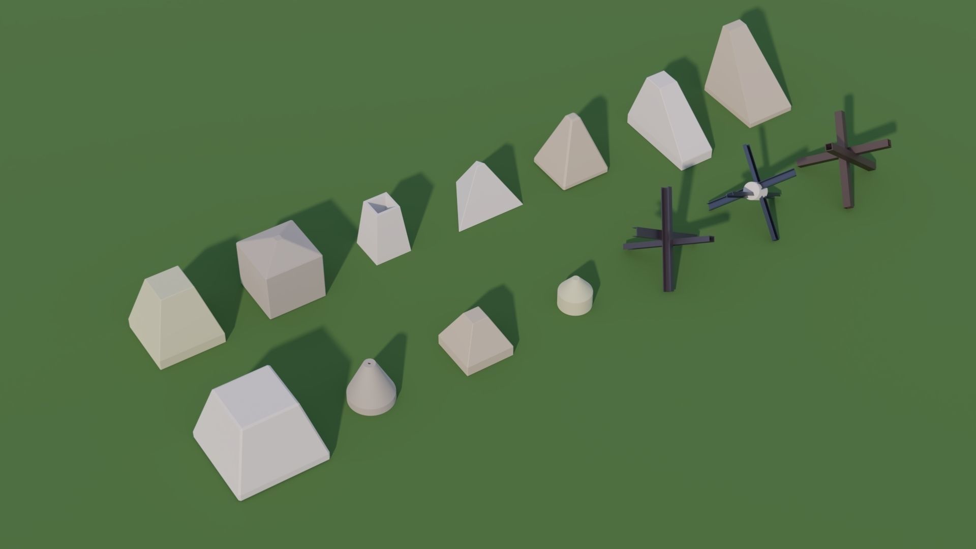 Anti Tank Obstacles - Concrete Blocks Czech Hedgehogs Barriers Low-poly 3D model_11