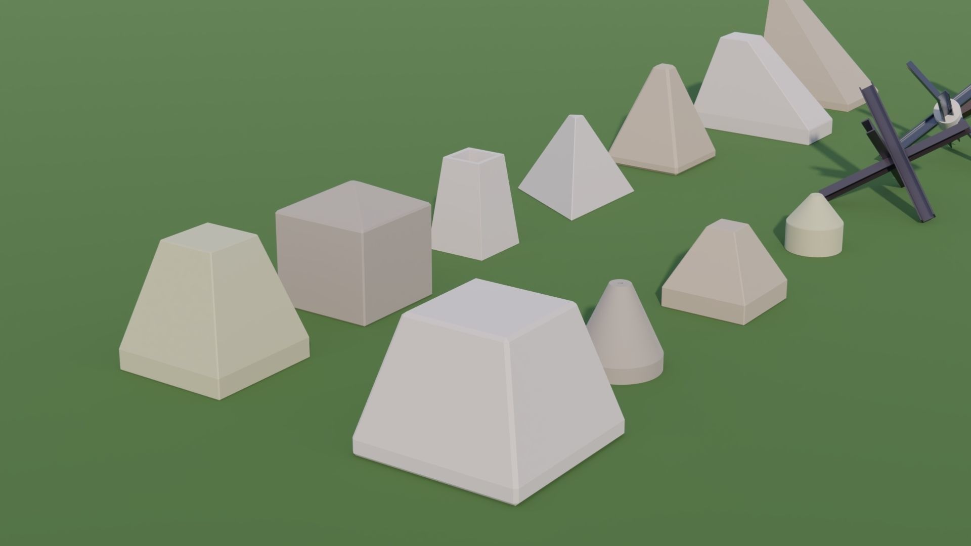 Anti Tank Obstacles - Concrete Blocks Czech Hedgehogs Barriers Low-poly 3D model_10