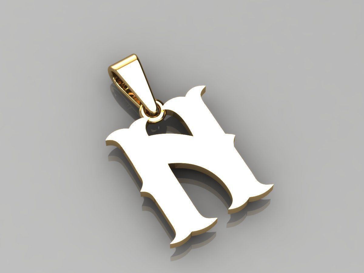 N alphabate pendant  3D print model_2