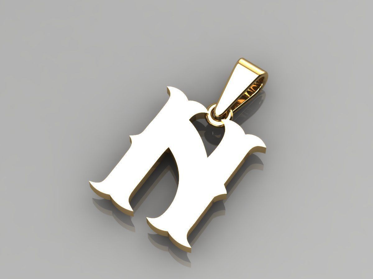 N alphabate pendant  3D print model_1