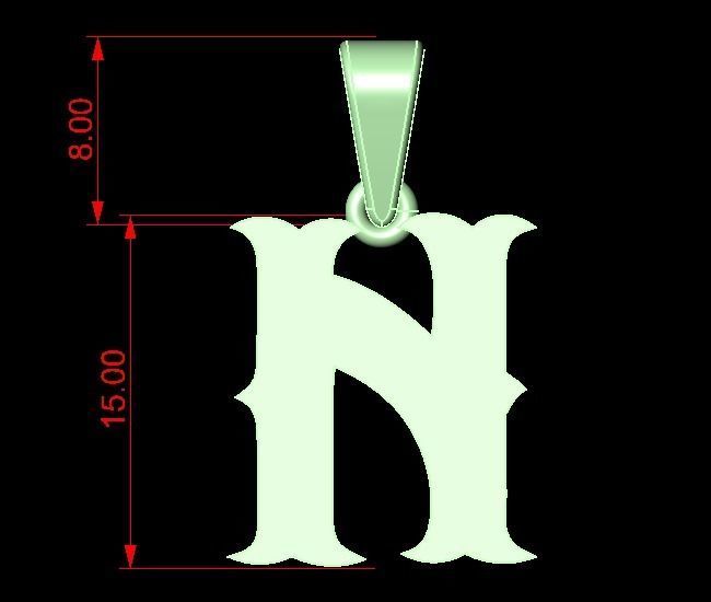 N alphabate pendant  3D print model_3