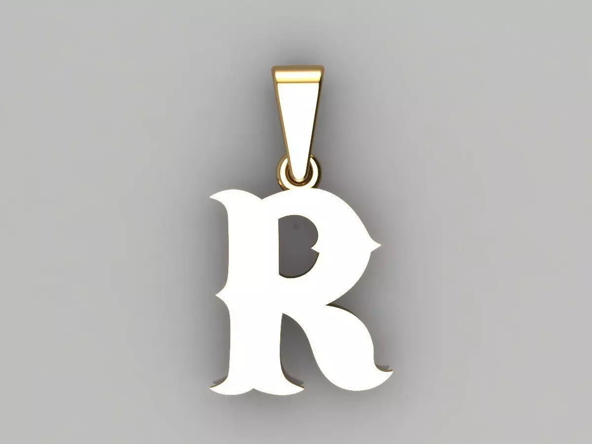 R alphabate pendant  3D print model_0